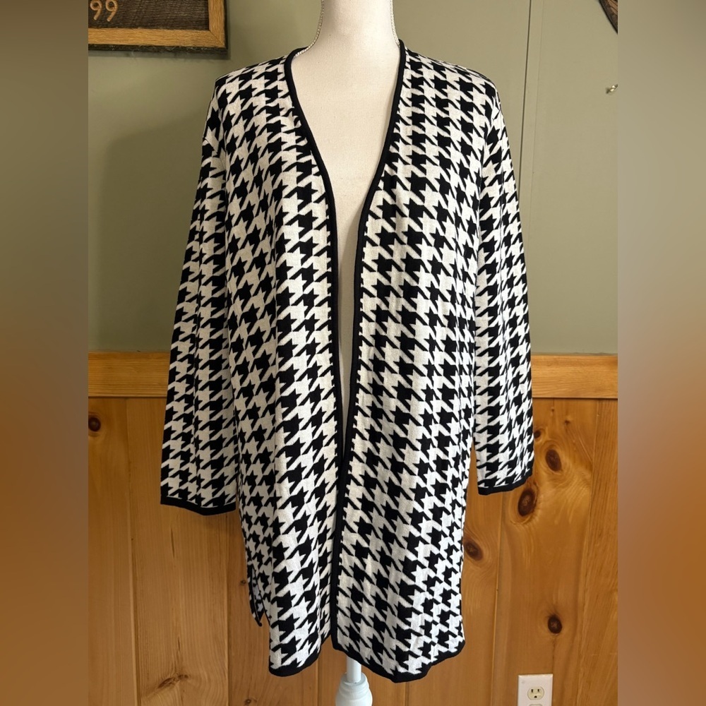 Kasper Black and White Houndstooth Open Front Topper Jacket/Cardigan XL NWT - Picture 2 of 13